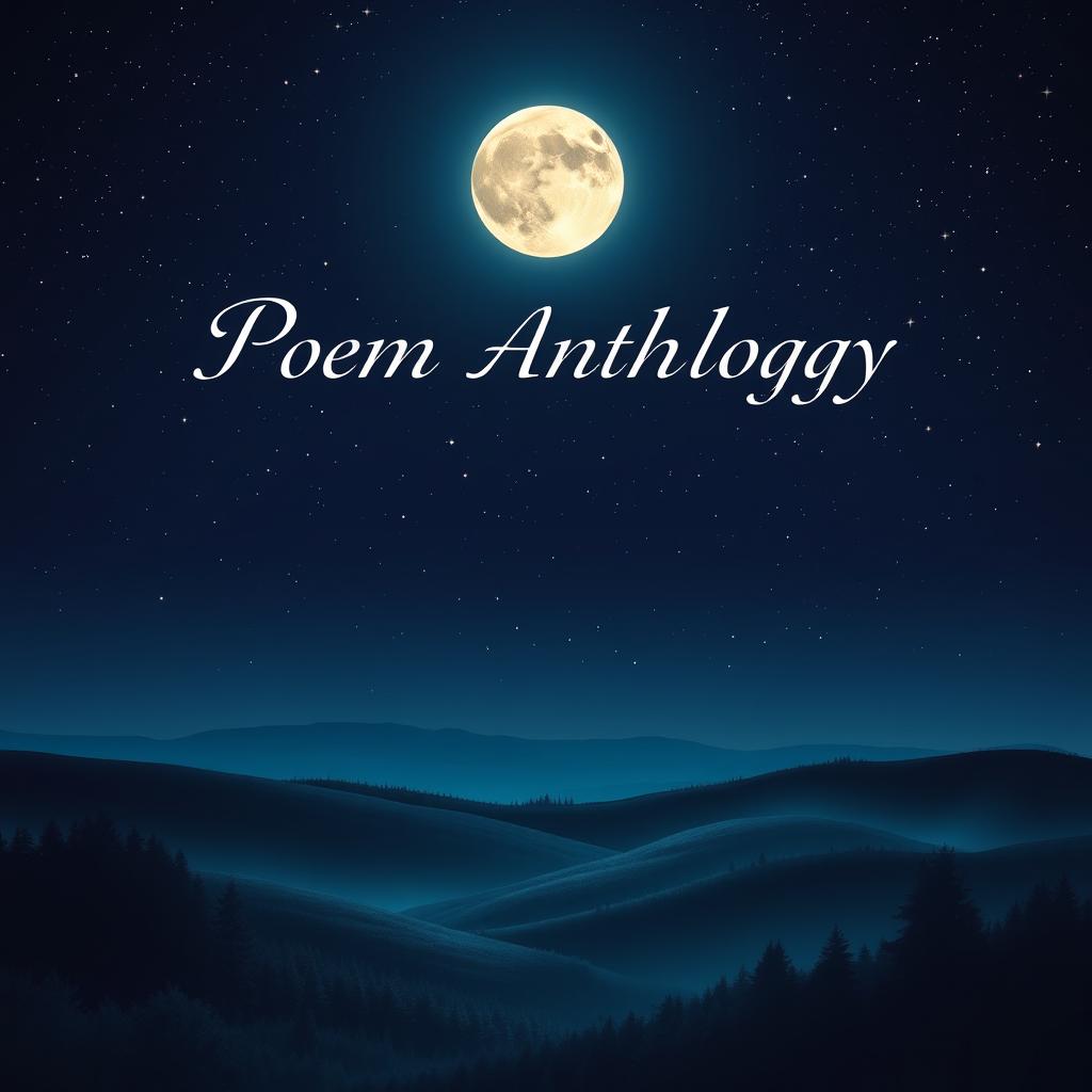 A captivating cover design for a poem anthology, prominently featuring a large, luminous full moon in a starry night sky