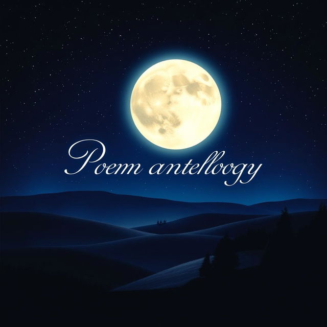 A captivating cover design for a poem anthology, prominently featuring a large, luminous full moon in a starry night sky
