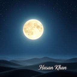 A beautifully designed cover for a poem anthology, featuring a stunning full moon glowing in a deep midnight blue sky, surrounded by twinkling stars