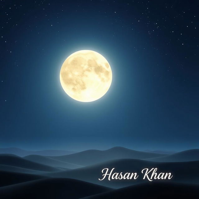 A beautifully designed cover for a poem anthology, featuring a stunning full moon glowing in a deep midnight blue sky, surrounded by twinkling stars