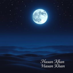 A beautifully designed cover for a poem anthology, featuring a stunning full moon glowing in a deep midnight blue sky, surrounded by twinkling stars