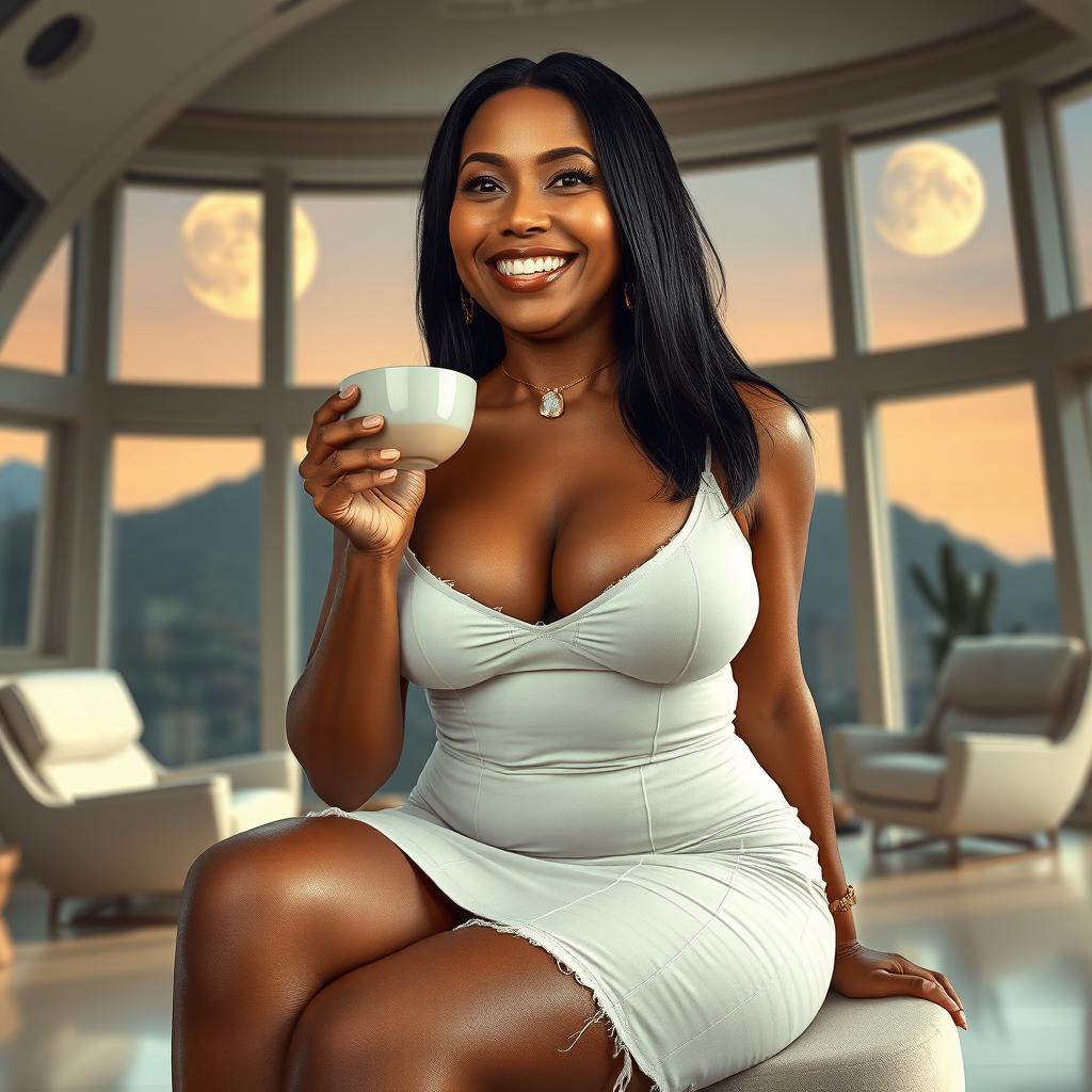 Realistic full body image of a mature woman in her 50s, displaying a seductive charm