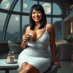 Realistic full body image of a mature woman in her 50s, displaying a seductive charm
