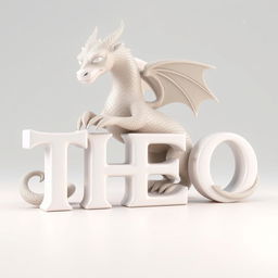 A three-dimensional rendering of the word 'THEO' in a white color with a glossy finish, set against a soft gradient background