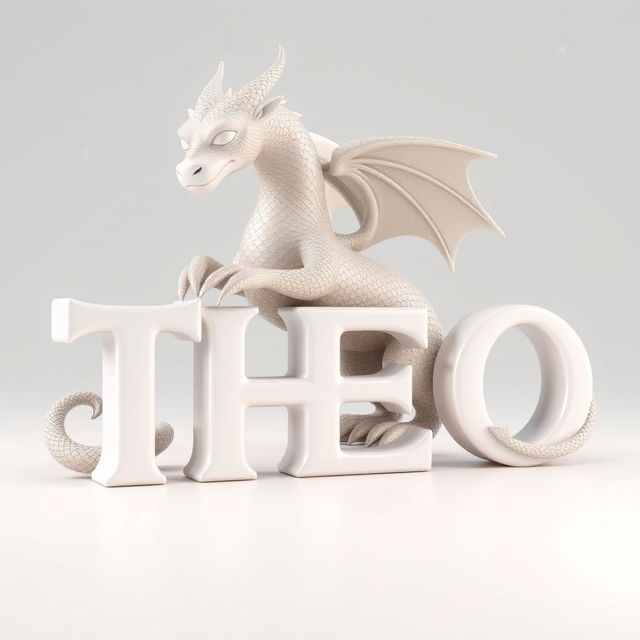 A three-dimensional rendering of the word 'THEO' in a white color with a glossy finish, set against a soft gradient background