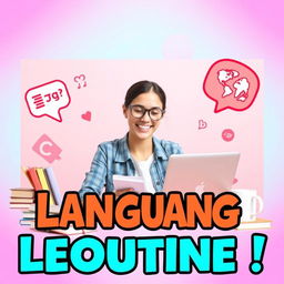A vibrant and inviting YouTube video thumbnail showcasing a realistic language learning routine