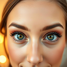 A close-up portrait of a person with beautifully symmetrical and equal-sized eyes, showcasing captivating irises with vibrant colors