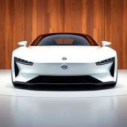 A 3D rendering of a sleek, modern white sports car with a low profile and sharp angles