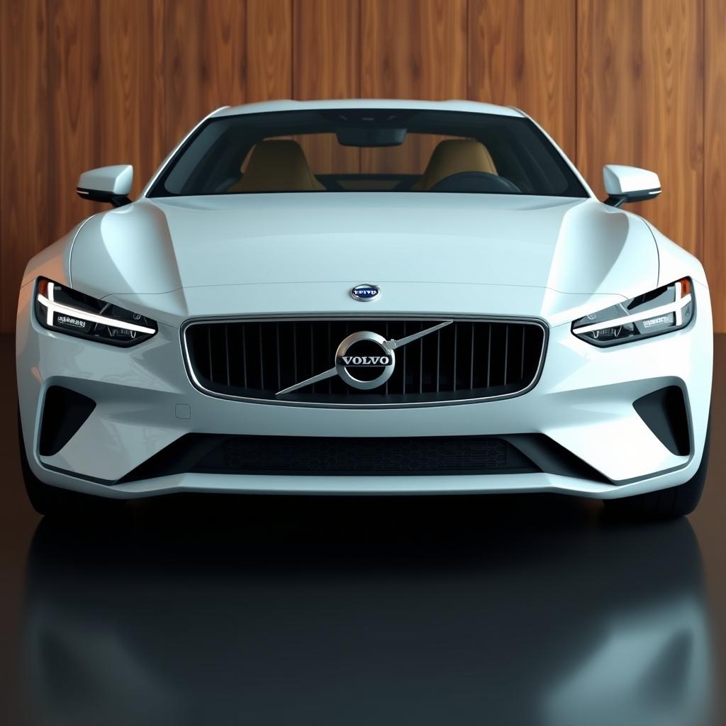 A 3D rendering of a sleek, modern white sports car with a low profile and sharp angles