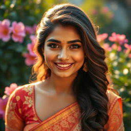 A stunning portrait of Rashmika Mandanna, showcasing her beautiful smile and expressive eyes