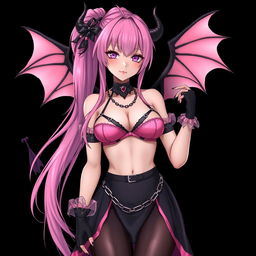 A realistic and dominant gothic anime succubus girl with striking features