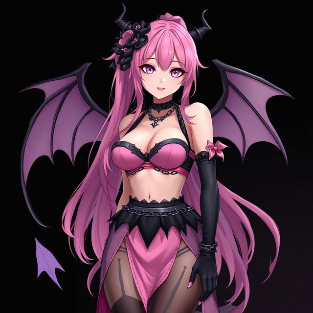 A realistic and dominant gothic anime succubus girl with striking features