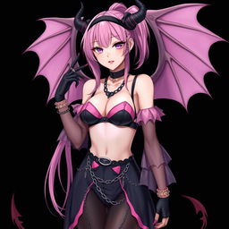 A realistic and dominant gothic anime succubus girl with striking features