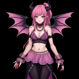 A realistic and dominant gothic anime succubus girl with striking features