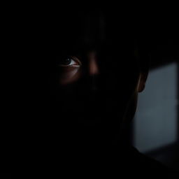 A striking portrait of a person with a black dark background