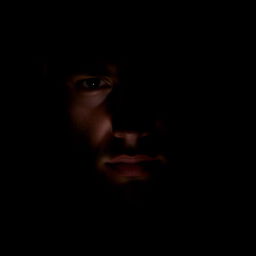 A striking portrait of a person with a black dark background