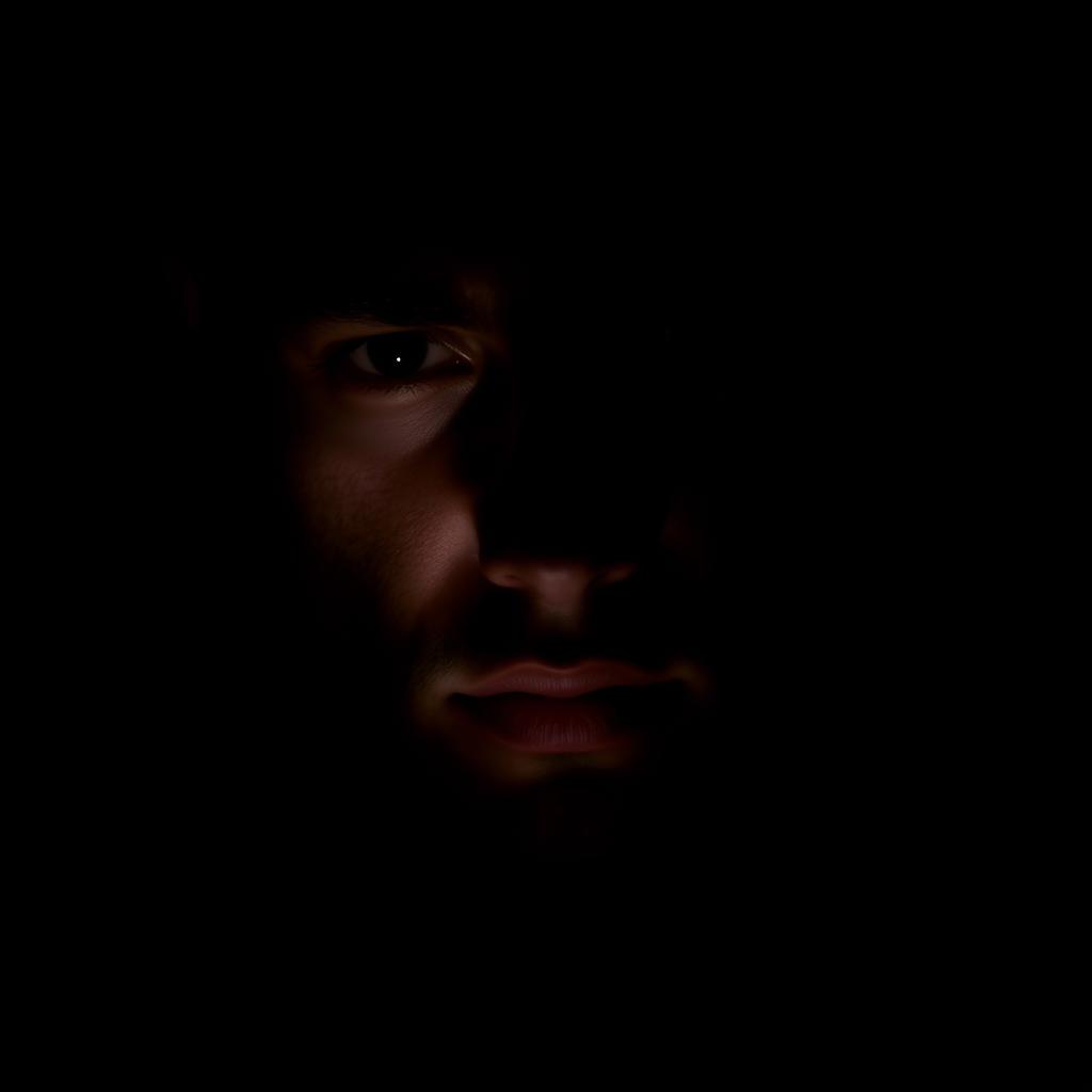 A striking portrait of a person with a black dark background