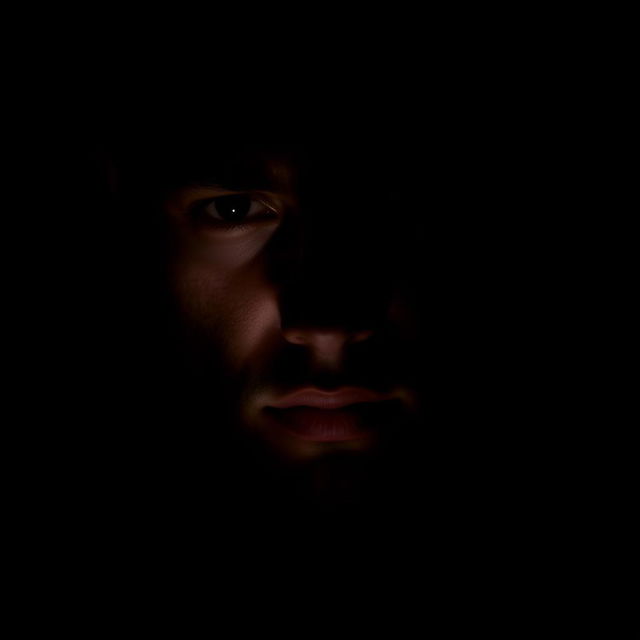 A striking portrait of a person with a black dark background