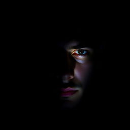 A striking portrait of a person with a black dark background