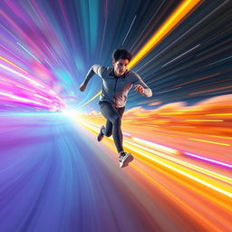An individual running at the speed of light, depicted in a dynamic and energetic pose