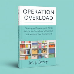 A visually appealing book cover design for the title 'Operation Overload' with the subtitle 'Cleaning and Organizing with ADHD: Simple Action Steps and Practical Strategies to Transform Your Environment'
