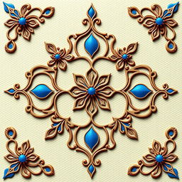 An intricate design featuring elegant and floral patterns, with delicate piercings artistically incorporated over vibrant blue dots