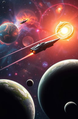 A stunning space scene showcasing a breathtaking view of distant galaxies, colorful nebulae, and a futuristic spaceship soaring through the cosmos