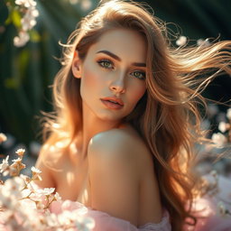 A beautiful and ethereal representation of pure beauty, showcasing a stunning model with luminous skin and captivating features