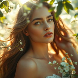 A beautiful and ethereal representation of pure beauty, showcasing a stunning model with luminous skin and captivating features