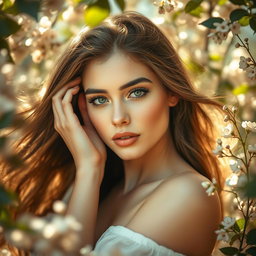 A beautiful and ethereal representation of pure beauty, showcasing a stunning model with luminous skin and captivating features