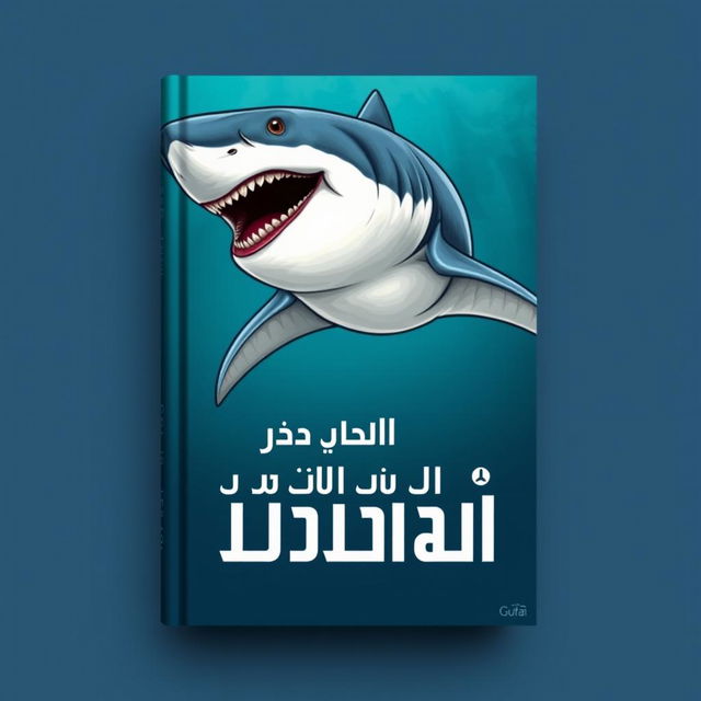 A hypothetical book cover design featuring an illustration of a fierce-looking shark, prominently displayed on the front