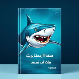 A hypothetical book cover design featuring an illustration of a fierce-looking shark, prominently displayed on the front