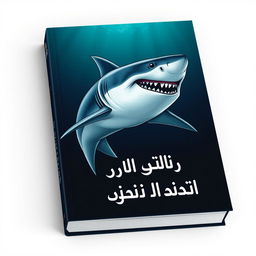 A hypothetical book cover design featuring an illustration of a fierce-looking shark, prominently displayed on the front
