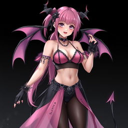 A realistic and sexy dominant gothic anime succubus girl showcasing her alluring features