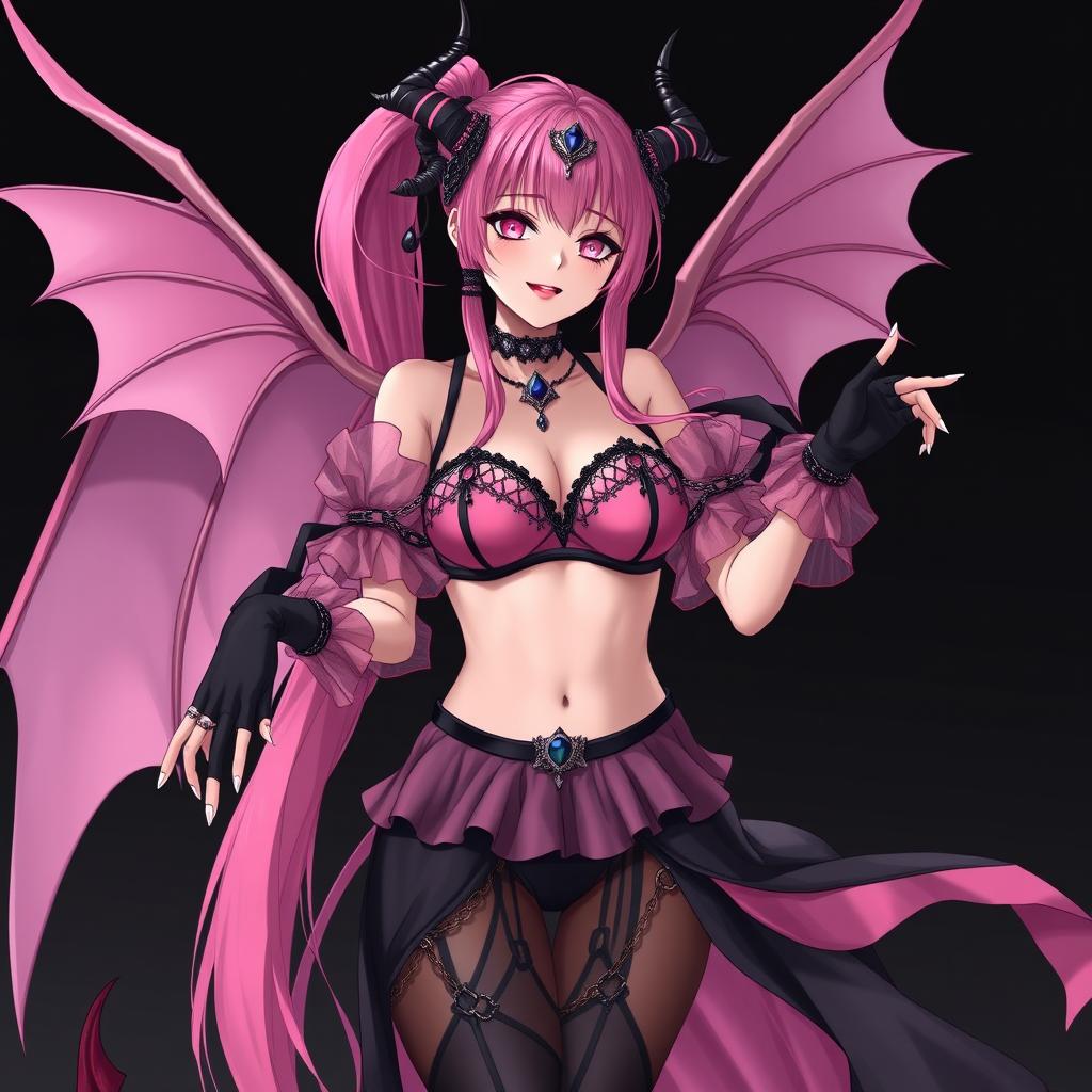 A realistic and sexy dominant gothic anime succubus girl showcasing her alluring features