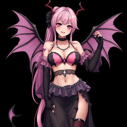 A realistic and sexy dominant gothic anime succubus girl showcasing her alluring features
