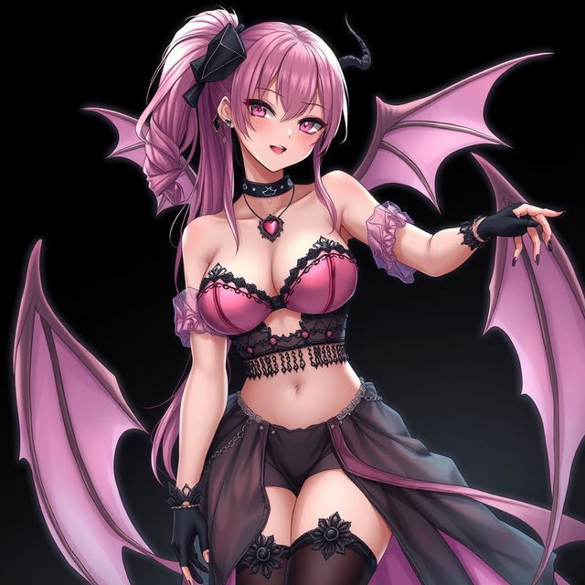 A realistic and sexy dominant gothic anime succubus girl showcasing her alluring features