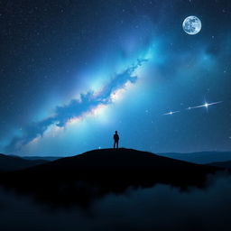A breathtaking cosmic scene depicting an endless starry sky filled with twinkling stars, vibrant nebulas in shades of blue and purple, and distant galaxies