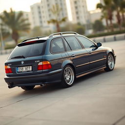 A BMW E39 Touring with a sleek, lowered roofline, showcasing its stylish BBS split rims
