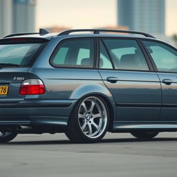 A BMW E39 Touring with a sleek, lowered roofline, showcasing its stylish BBS split rims
