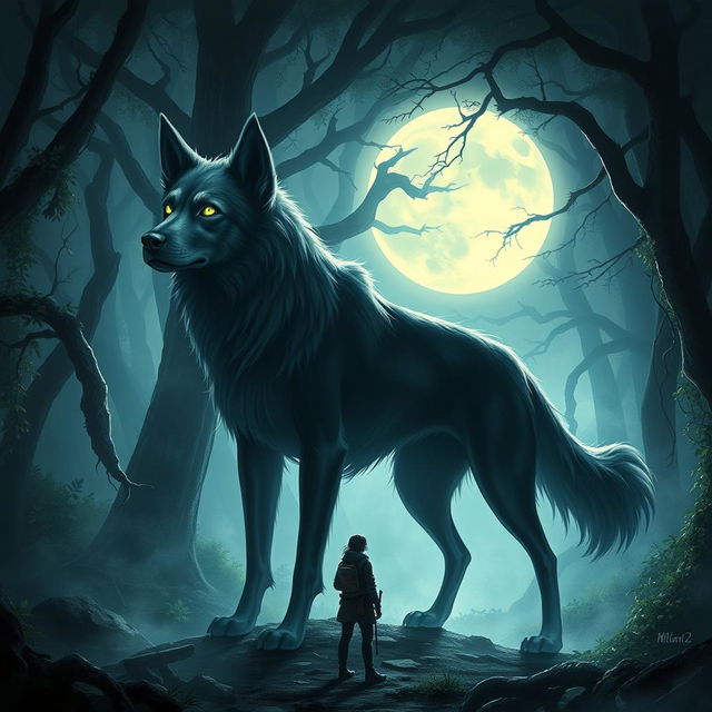 A mystical representation of La Leyenda del Cadejo, a folklore legend from Central America
