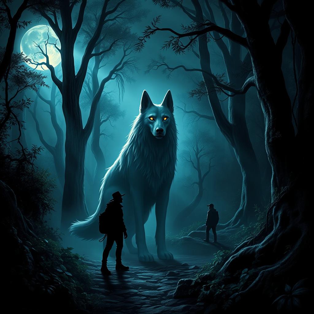 A mystical representation of La Leyenda del Cadejo, a folklore legend from Central America