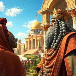 A captivating scene illustrating the moment the Queen of Sheba arrives in Jerusalem to meet King Solomon
