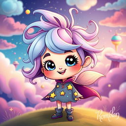 A whimsical cartoon character inspired by fantasy, featuring a vibrant color palette with exaggerated features
