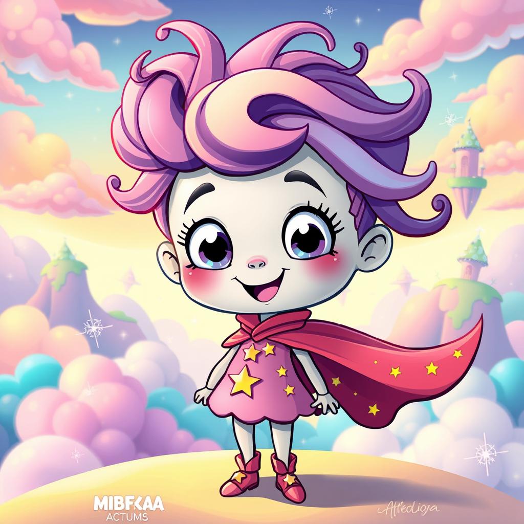 A whimsical cartoon character inspired by fantasy, featuring a vibrant color palette with exaggerated features