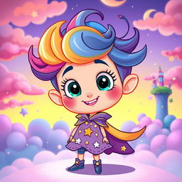 A whimsical cartoon character inspired by fantasy, featuring a vibrant color palette with exaggerated features