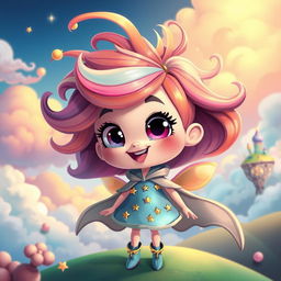 A whimsical cartoon character inspired by fantasy, featuring a vibrant color palette with exaggerated features