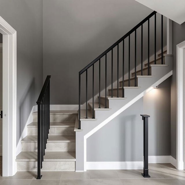 A beautifully designed indoor staircase featuring a color scheme transformation