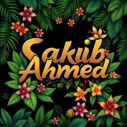 A stylish and vibrant logo featuring the name 'Sakib Ahmed' creatively intertwined with elements of a lush, natural jungle