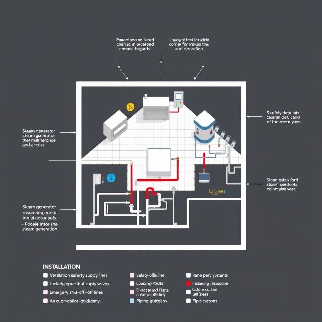 Detailed plans for the installation of a steam generator in a 4m x 4m environment